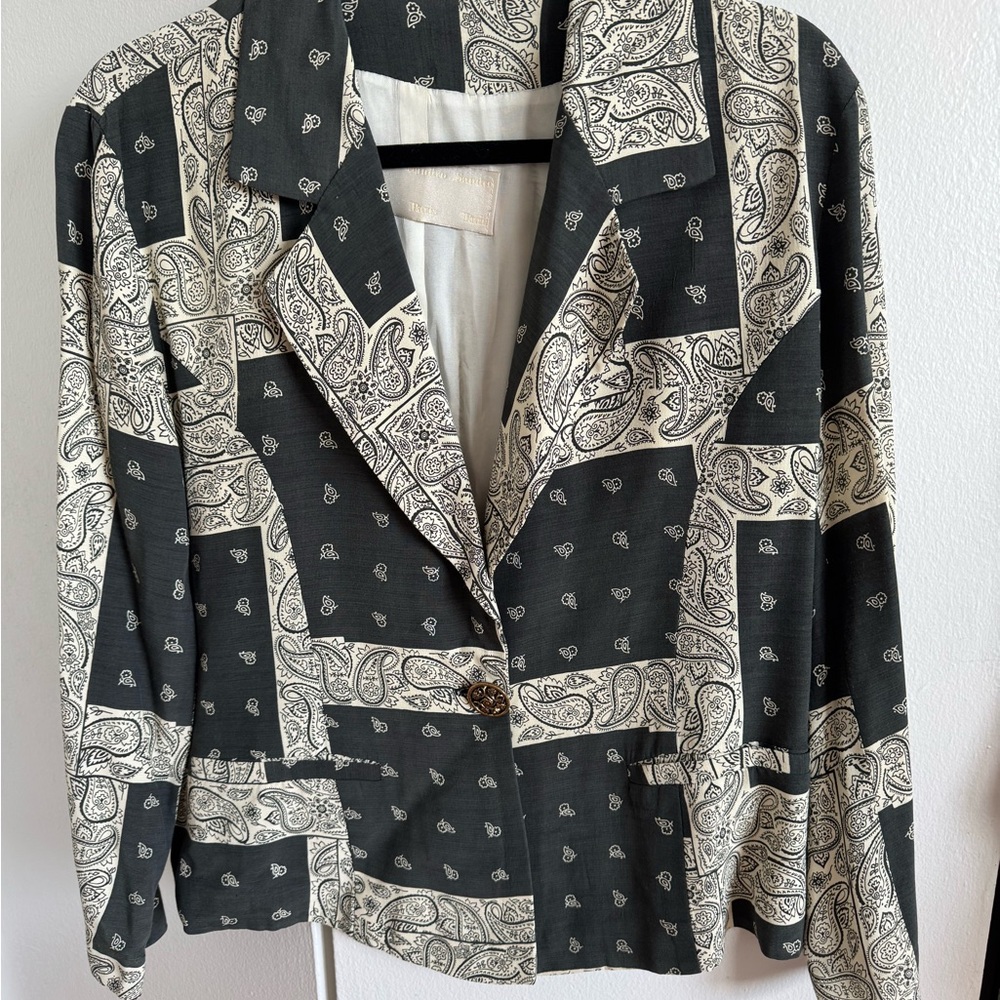 Sandro Black and Cream Paisley Blazer
